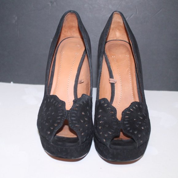 Sexy ZARA Perforated Cut Out Suede Platform Sky High Stiletto Peep Heels Shoes - Picture 4 of 7